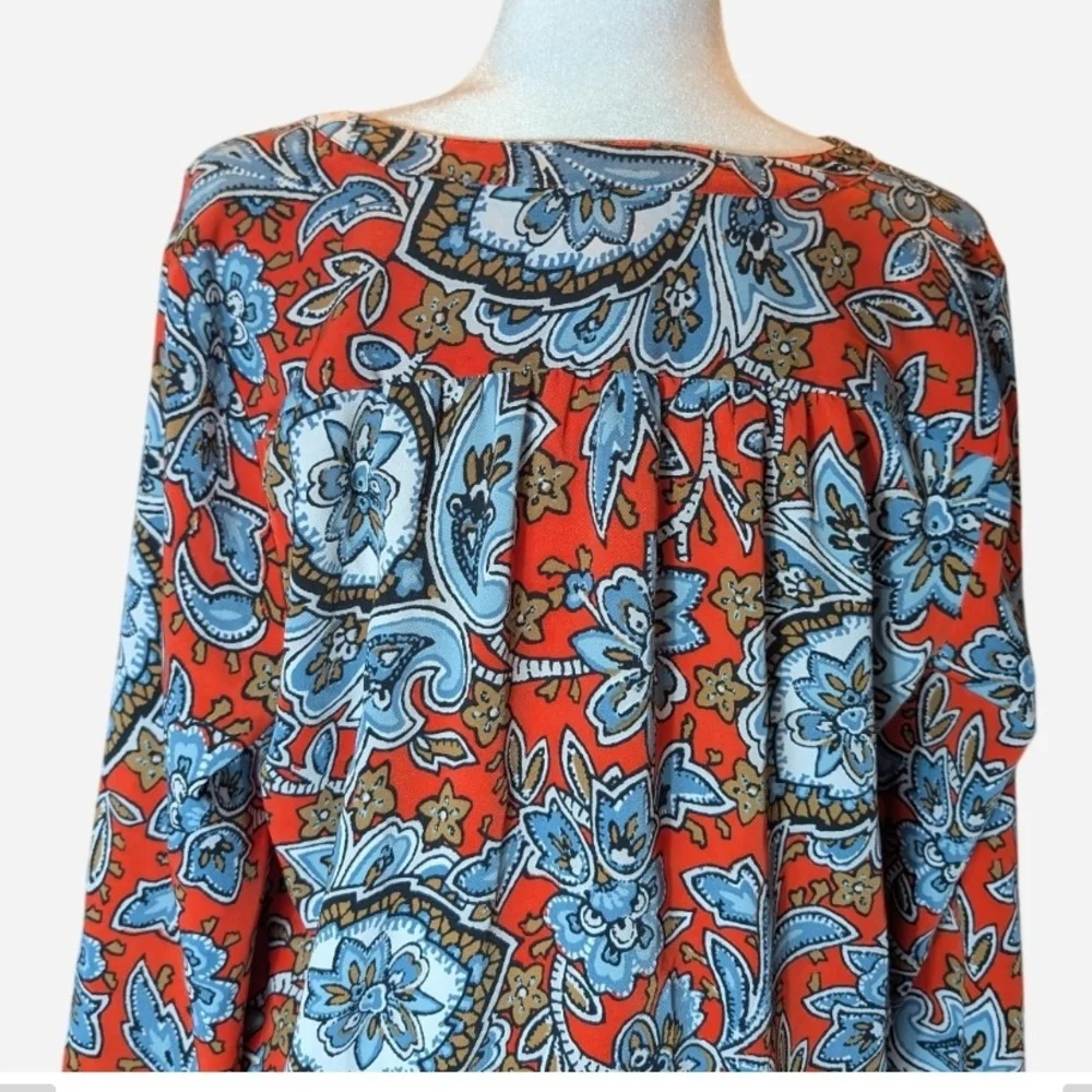 Pre-owned LOFT Red and Blue Patterned Dress - Picture 5 of 9